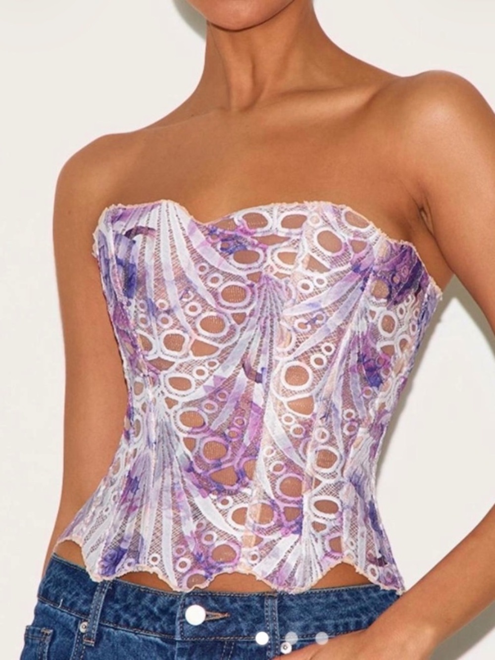 White and purple lace corset top